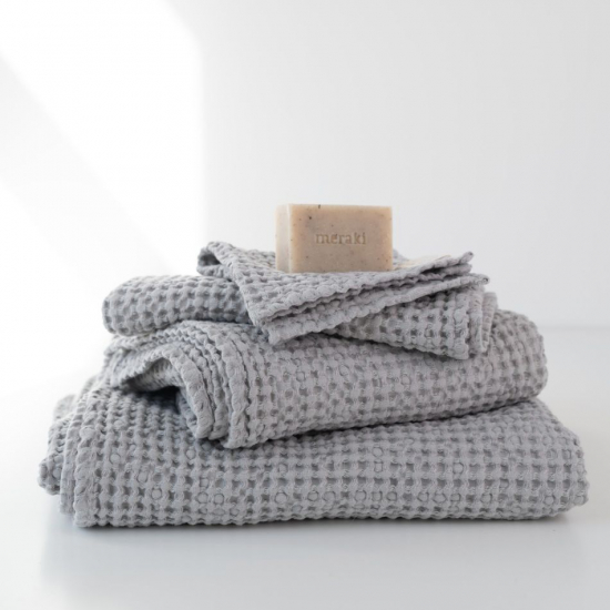 Set 3-pack våfflad linnehandduk - Ljusgrå